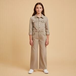 Zara Kids Denim Boilersuit Jumpsuit Size 11-12 Sand Khaki